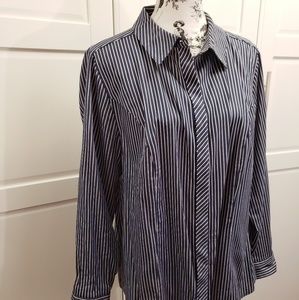 {Lane Bryant} Navy Blue Striped Button down Blouse